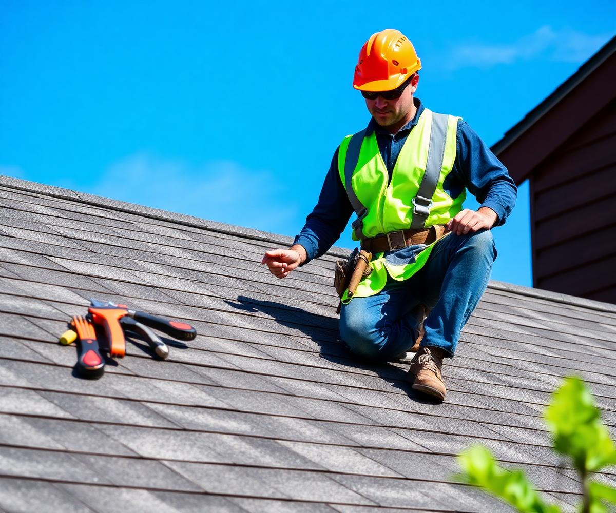 Licensed roofing contractor inspecting a residential roof